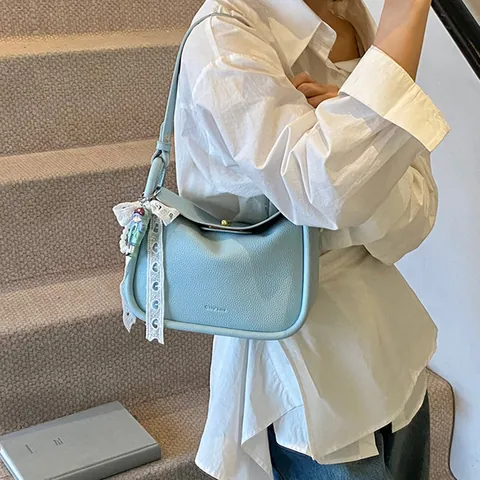 Borsa a Tracolla in Pelle PU con Motivo Litchi Donna Borsa Sottobraccio Tinta Unita con Fiocco Moda Versatile Casual
