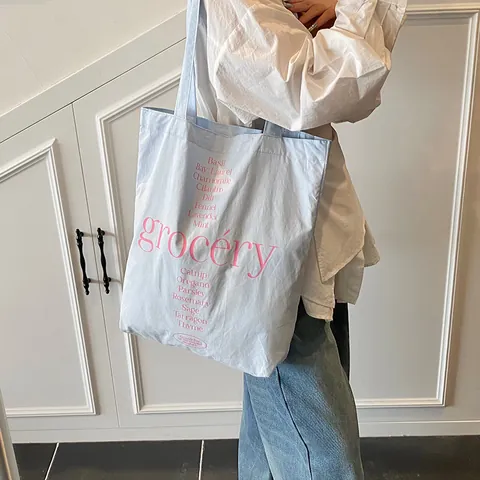 Women's Large Capacity Canvas Tote Bag Minimalist Alphabet Grocery Herb Print Single Shoulder Bag Daily Casual Shopping Handbag