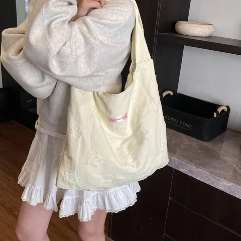 Large Capacity Striped Canvas Tote Bag For Women Summer Minimalist Shopping Shoulder Underarm Bag With Decorative Patch