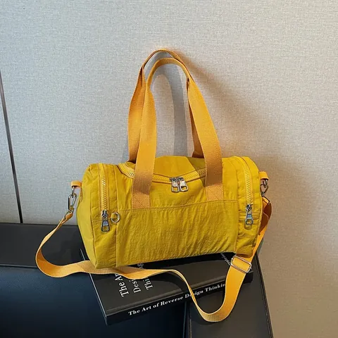 Bolso de Hombro Cilíndrico de Nylon para Mujer Gran Capacidad Multi-Bolsillo Bolso Cruzado Ligero Casual Moda Gimnasio Viaje