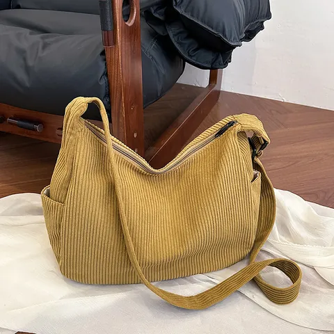 Bolso Tote Pana Gran Capacidad para Mujer Casual Color Sólido Bolso de Hombro Con Bolsillo de Cremallera Bolso Bandolera