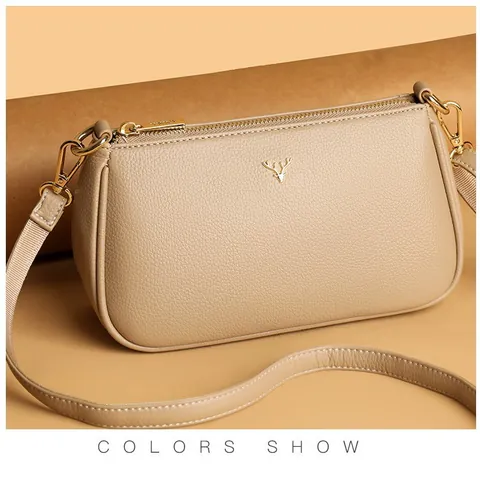 Retro Litchi Textur PU Leder Schultertasche Für Damen Große Kapazität Umhängetasche Mit Hirschkopf Metall Logo Messenger Bag