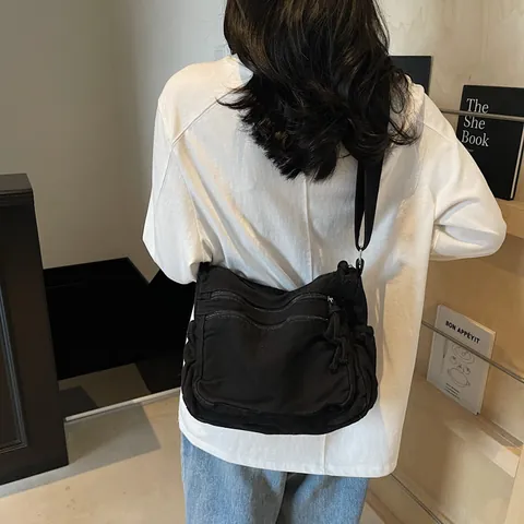 Women's Vintage Canvas Shoulder Bag Large Capacity Multi Pocket Crossbody Bag Casual Travel Mommy Bag With Adjustable Strap
