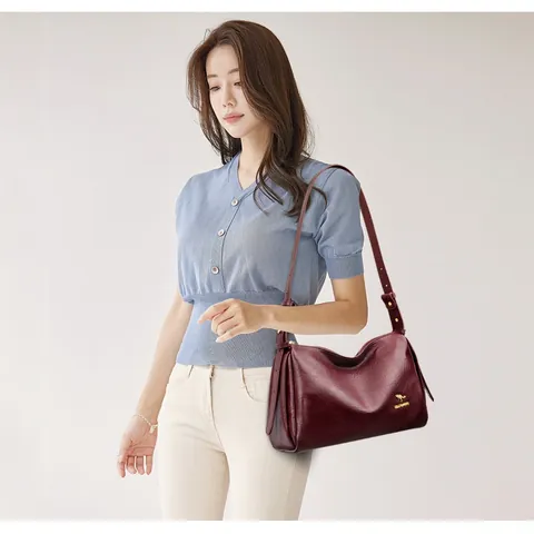 Women Retro Boston Bag Large Capacity PU Leather Shoulder Crossbody Bag Fashion Pillow Shape Tote With Adjustable Strap