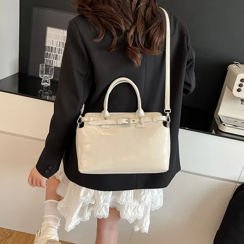 Women Fashion PU Leather Handbag Minimalist Belt Buckle Square Crossbody Bag Vintage Commuting Shoulder Bag With Top Handle