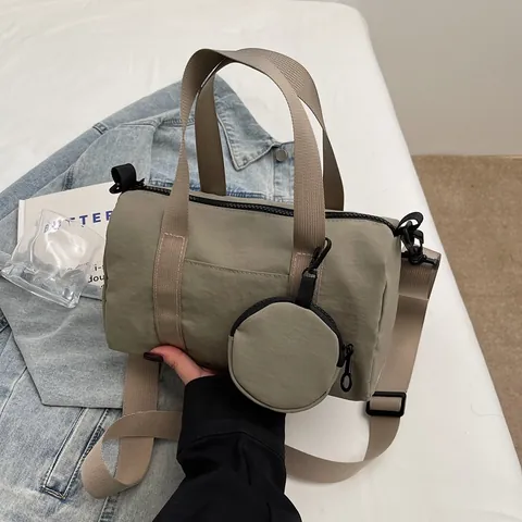 Sac Bandoulière Décontracté Grande Capacité en Toile Nylon pour Femmes Style Coréen Sac Polochon Et Charme Porte-monnaie Rond