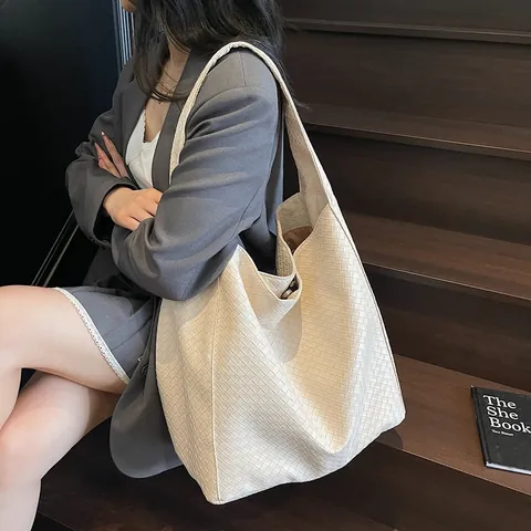 Dames Grote Capaciteit Geweven PU Leer Hobo Tote Tas Minimalistische Stedelijke Stijl Schoudertas Voor Dagelijks Kantoor