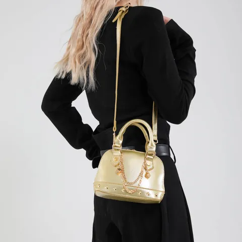 Damen Mode PU Leder Nieten Kette Muscheltasche Kleine Schulter Umhängetasche Gold Hardware Henkeltasche Alltag Stilvolle Tasche