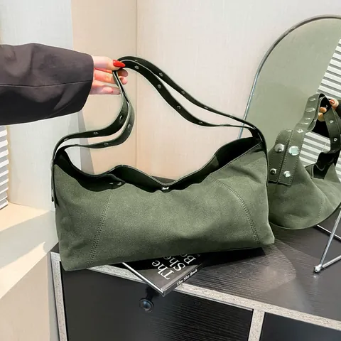 Vintage Ματ Τσάντα Hobo Μεγάλης Χωρητικότητας Για Γυναίκες Μόδα Τσάντα Ώμου Με Πριτσίνια Casual Καθημερινή Τσάντα Χειρός