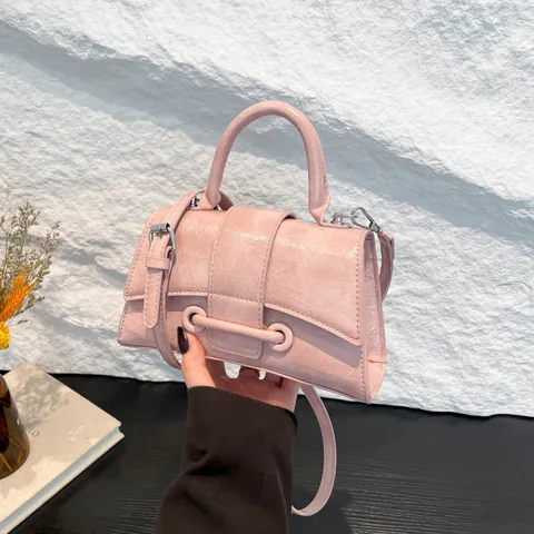 Fashion Women Hourglass Handbag Crinkled PU Leather Crossbody Bag Urban Simple Shoulder Bag For Commuting Daily Ladies Bag