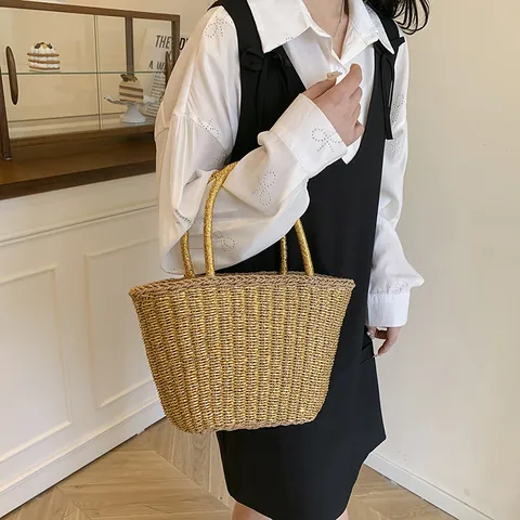 Trendige Gewebte Stroh Korb Tasche Mit Metallischem Glitzer Für Damen Sommer Strand Urlaub Handtasche Gold Silber Tote Bag