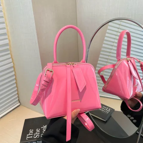 Borsa a Spalla Donna Moda in Pelle Verniciata Lucida Vintage Tinta Unita Con Tracolla Regolabile Borsa a Tracolla Quotidiana