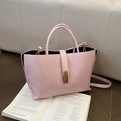 Sac Fourre-tout Vintage en Cuir PU Grande Capacité pour Femmes Avec Boucle de Verrouillage Sac à Bandoulière pour Trajet