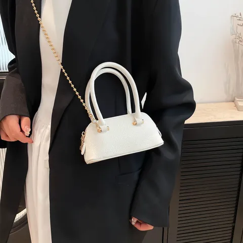 Women Mini Shell Shape PU Leather Shoulder Bag Litchi Texture Handbag With Gold Ball Chain Strap Crossbody Bag Casual Daily