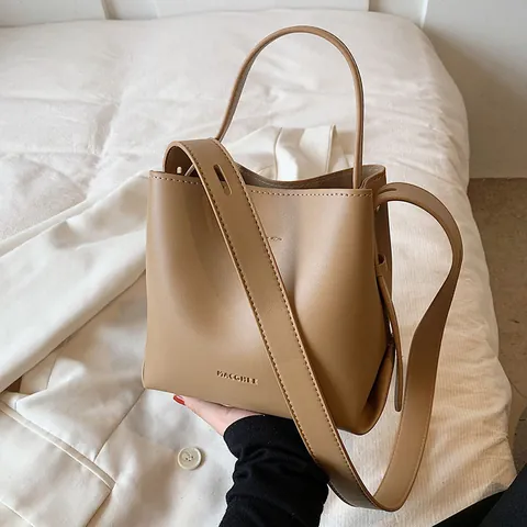 Borsa a Secchiello da Donna in Pelle PU Vintage Grande Capacità Minimalista Borsa a Tracolla Moda Casual per Pendolarismo Quotidiano