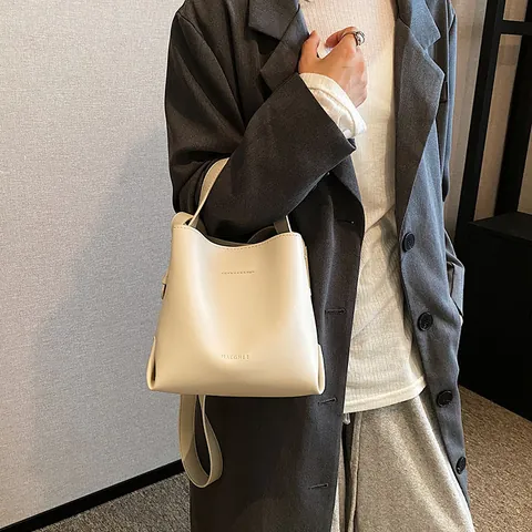 Borsa a Secchiello da Donna in Pelle PU Vintage Grande Capacità Minimalista Borsa a Tracolla Moda Casual per Pendolarismo Quotidiano