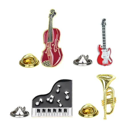 Creative Musical Instrument Enamel Brooches Zinc Alloy Piano Violin Guitar Trumpet Retro Music Note Pins For Clothing Bags