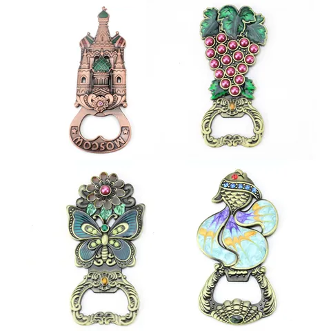 Vintage Zinc Alloy Beer Bottle Opener Decorative Moscow Cathedral Grape Butterfly Fish Design Artistic Manual Bar Kitchen Tool