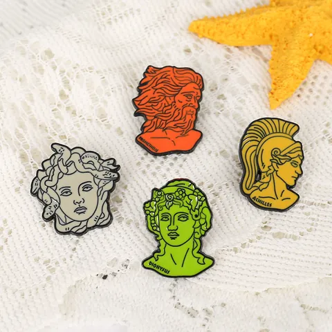 Griechische Mythologie Emaille Pin Medusa Prometheus Achilles Dionysus Porträt Legierung Brosche Abzeichen Für Kleidung Dekoratives Geschenk