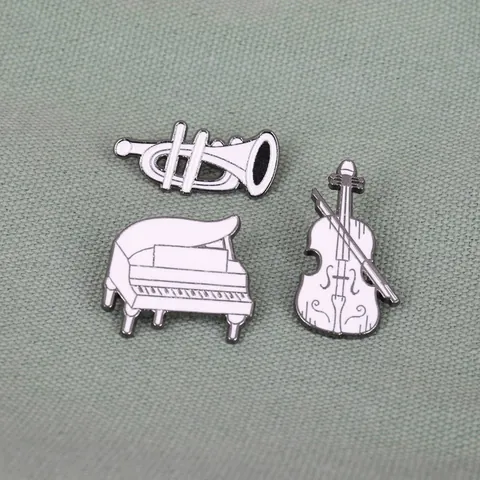 Cartoon Musical Instrument Enamel Pin Brooch Alloy White Piano Violin Guitar Trumpet French Horn Accordion Badges Backpack Clothes Decor Gift