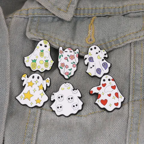 Cartoon Ghost Enamel Pin Halloween Cute Spooky White Ghost Brooch For Backpacks Clothing Jackets Women Men Fun Jewelry