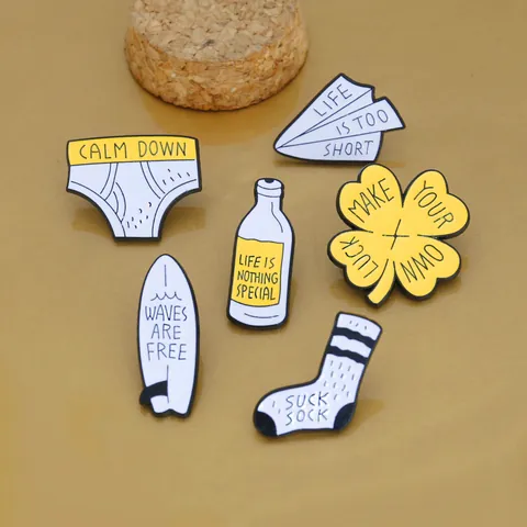 Creative Alloy Enamel Brooch Pin For Clothes Backpack Funny Letter Slogan Paper Airplane Sock Underwear Surfboard Shape Badge Jewelry Gift For Students Unisex