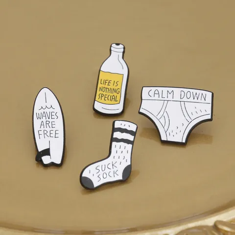 Creative Alloy Enamel Brooch Pin For Clothes Backpack Funny Letter Slogan Paper Airplane Sock Underwear Surfboard Shape Badge Jewelry Gift For Students Unisex
