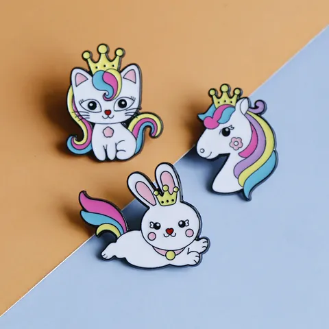 Cartoon Tier Emaille Brosche Zinklegierung Regenbogen Wal Einhorn Katze Hase Anstecknadeln Mode Schmuck Für Damen Kinder Zubehör