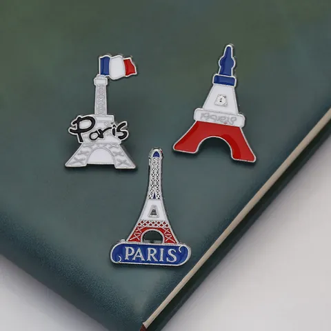 Enamel Eiffel Tower Brooch Pin French Flag Colors Paris Travel Souvenir Zinc Alloy Architecture Badge For Women Men