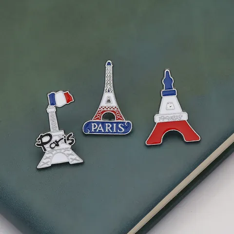 Enamel Eiffel Tower Brooch Pin French Flag Colors Paris Travel Souvenir Zinc Alloy Architecture Badge For Women Men