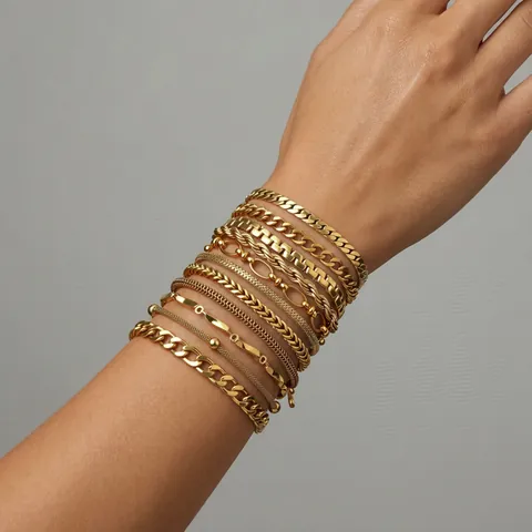 Pulsera de Cadena de Acero Inoxidable Chapado en Oro Joyería Minimalista Retro para Mujer Hombre Pulseras Cuban Figaro Rope Snake Box