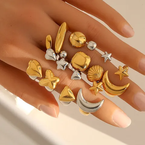 Anillo de Croissant Abierto de Acero Inoxidable 304 Minimalista para Mujer Oro Plata Bicolor Concha Estrella de Mar Corazón Anillo Ajustable