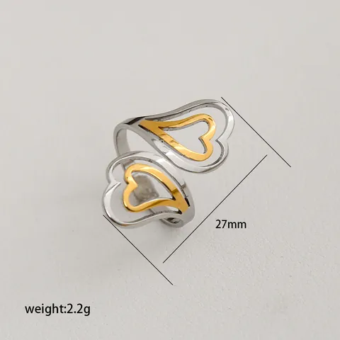 Anillo Ajustable Abierto de Acero Inoxidable Bicolor para Mujer Flor de Rosa Corazón Vieira Anillo de Dedo Cruzado Geométrico Joyería