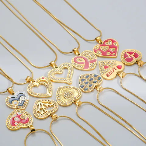 Collar con Colgante de Corazón de Acero Inoxidable Chapado en Oro para Mujer Joyas de Cadena de Clavícula de Esmalte
