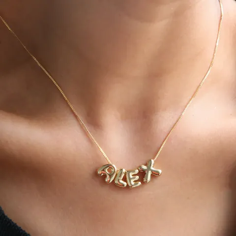 Collana Con Pendente A Lettera Bolla Palloncino Ottone Placcato Oro 18K Gioielli Con Alfabeto Per Donna Lucido