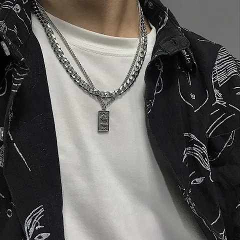 Collar con Colgante de Moneda de Retrato de Doble Capa de Acero Inoxidable Cadena Cubana Vintage Joyería Hip Hop Streetwear