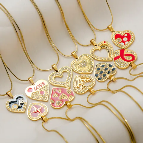 Collar con Colgante de Corazón de Acero Inoxidable Chapado en Oro para Mujer Joyas de Cadena de Clavícula de Esmalte