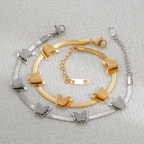 Pulsera de Cadena de Espiga de Acero de Titanio Mariposa Dorado Plateado Mariposa Esmerilada Joyería Ajustable para Mujer Regalo