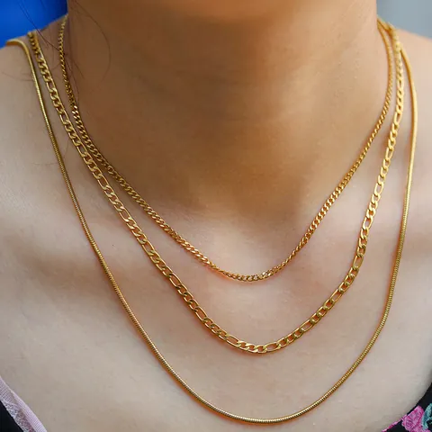 Collar Superpuesto de Múltiples Capas de Acero Inoxidable Chapado en Oro Minimalista para Mujer Joyas Cadena Figaro Serpiente Curb