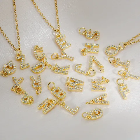 Collar con Colgante de Letra de Acero Inoxidable Chapado en Oro con Zirconia para Mujer 26 Iniciales Alfabeto Joyería Regalo