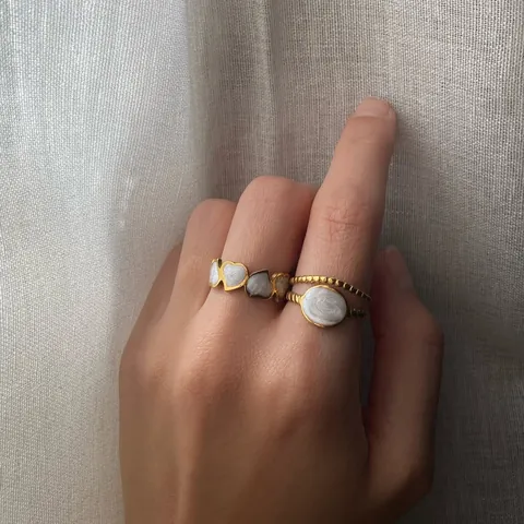 Anillo Geométrico de Acero Inoxidable Chapado en Oro 18K Vintage para Mujer Corazón Esmalte Oval Nácar Anillo Abierto