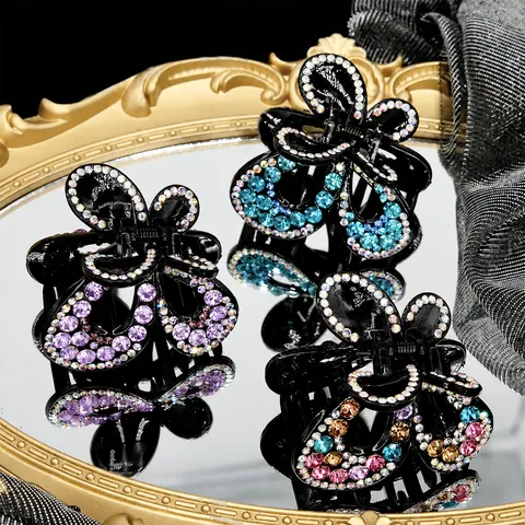Elegant Butterfly Hair Claw Clip With Rhinestones Sparkling Acrylic Hair Accessory For Women Fashion Hair Catch Clip