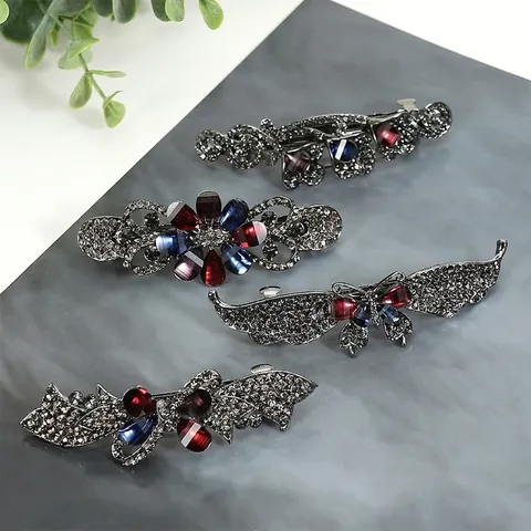 Fermaglio per Capelli in Lega con Strass Vintage di Lusso per Donna Farfalla Fiore Molla Accessori per Capelli in Cristallo retrò