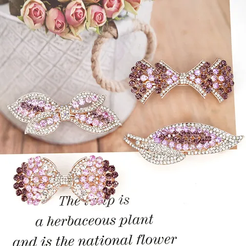 Elegante Legering Strass Bloemen Strik Haarclip Voor Dames Veer Barrette Koreaanse Stijl Bruiloft Feest Hoofddeksels Accessoires