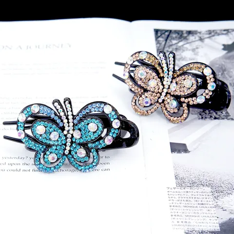 Elegante Pinza per Capelli a Farfalla per Donna Molletta in Acrilico con Strass Lucidi Fermaglio a Becco d'Anatra Accessori