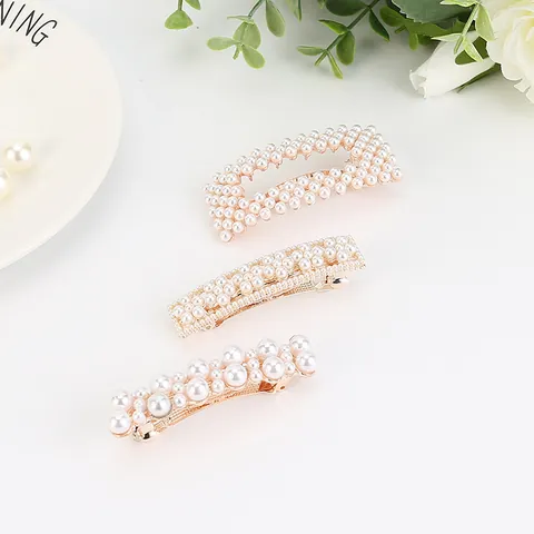 Korean Trendy Imitation Pearl Hair Clips For Women Alloy Rhinestone Floral Bow Heart Spring Clips Elegant Wedding Party Hairpins Jewelry