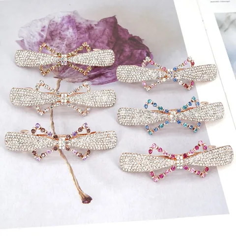 Vintage Alloy Rhinestone Hair Clip Elegant Crystal Bowknot Flower Spring Clip For Women Bridal Wedding Party Hair Accessories
