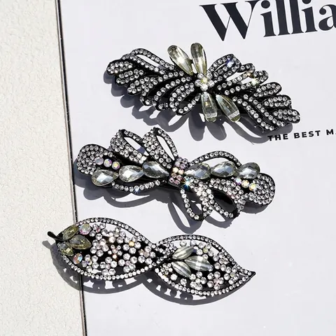 Luxury Alloy Rhinestone Bowknot Hair Clip Vintage Flower Leaf Barrette For Women Elegant Wedding Banquet Hair Accessories