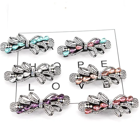 Luxury Alloy Rhinestone Bowknot Hair Clip Vintage Flower Leaf Barrette For Women Elegant Wedding Banquet Hair Accessories