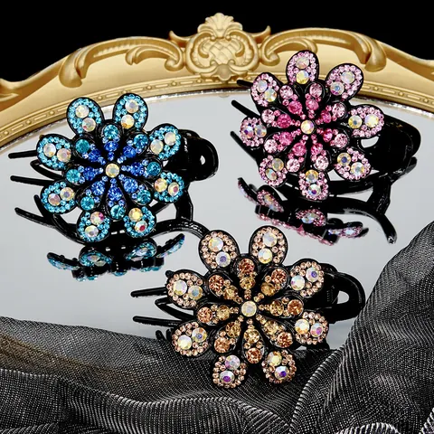 Vintage Strass Bloem Haarklauw Voor Vrouwen Elegante Etnische Stijl Acryl Haarklem Voor Feest Banket Dagelijkse Haaraccessoires